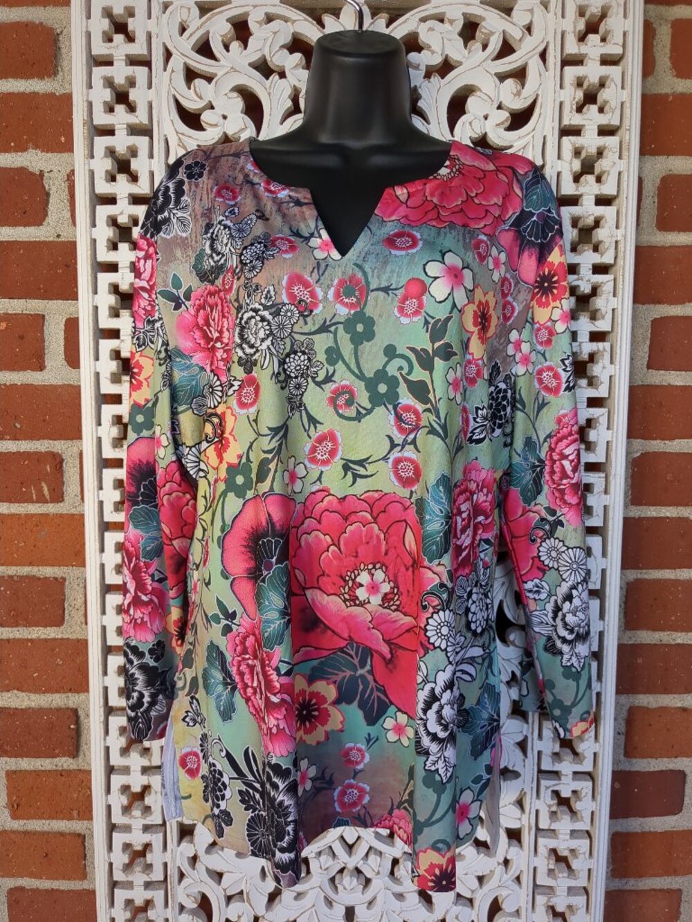 XL 🌺 Long Sleeve Feminine Floral Tunic Top